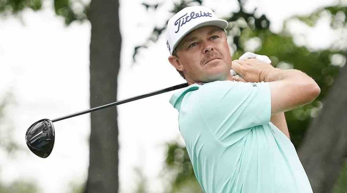 Patton Kizzire plays his shot from the second tee during the final round of the 2023 AT&T Byron Nelson.